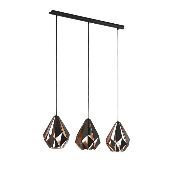 3 Pendant Light, Black and copper, Rated IP20, Carlton 1, Eglo