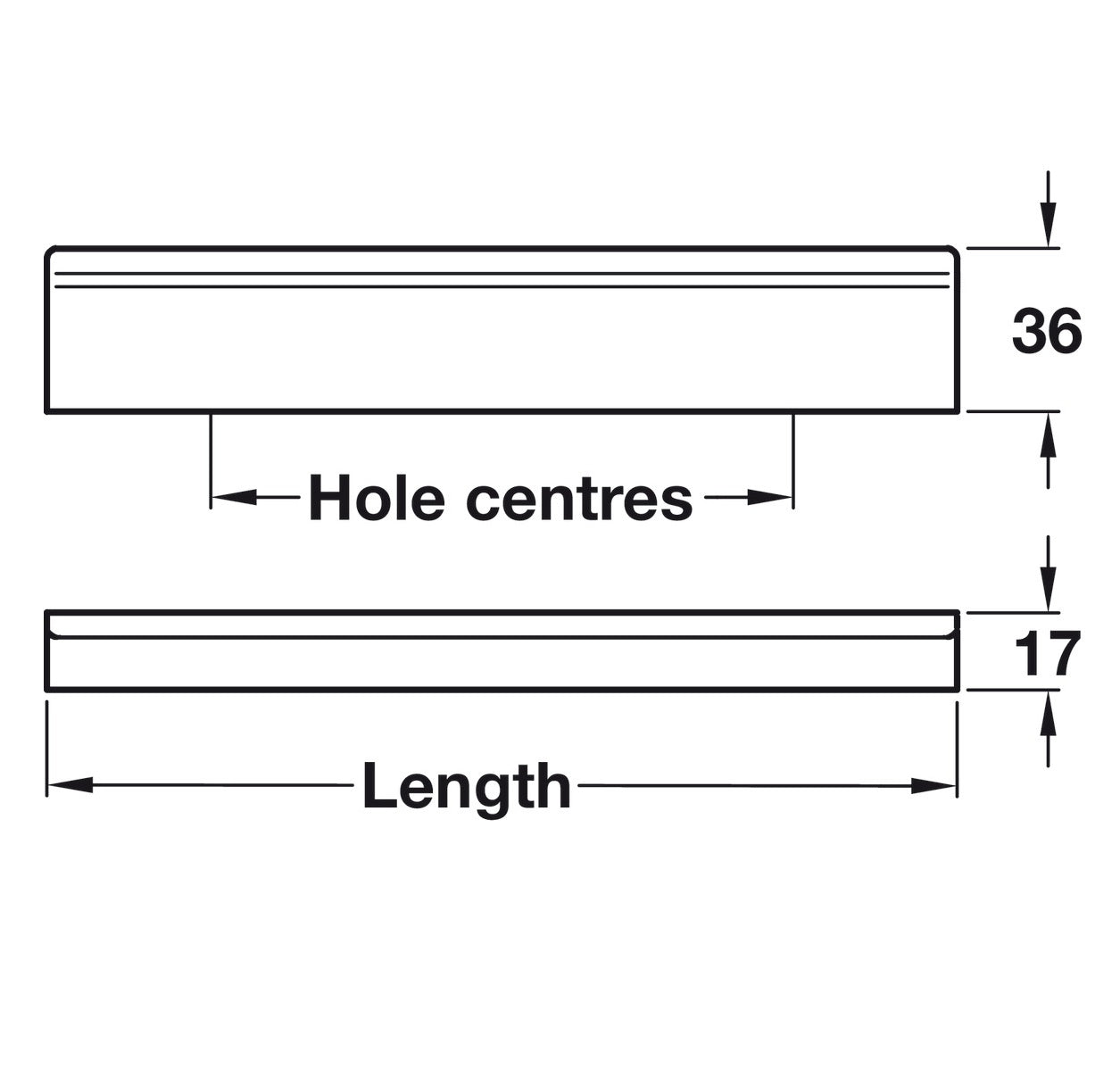 Profile Handle, Aluminium, Fixing Centres 32-416 mm, Curve