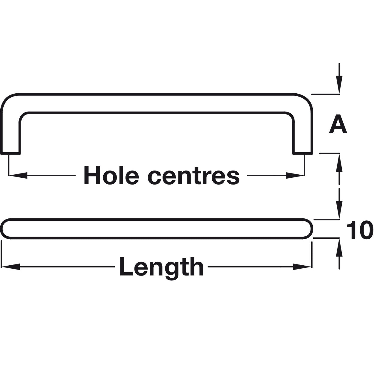 D Pull Handle, Stainless Steel, Ø 10 mm, Fixing Centres 64-352 mm, Mandalay