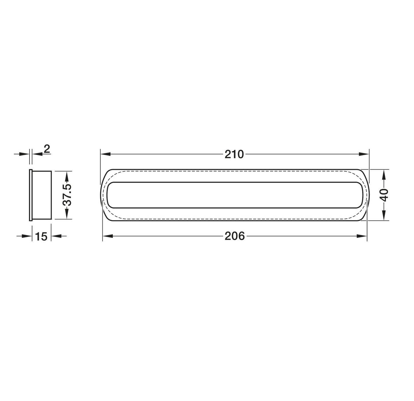 Inset Handle, Wood, Length 210 mm, Halkin