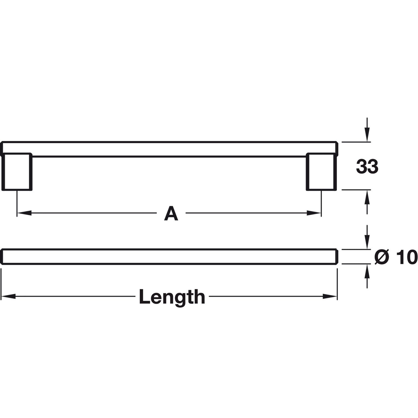 Bar Handle, Aluminium, Fixing Centres 160-1178 mm