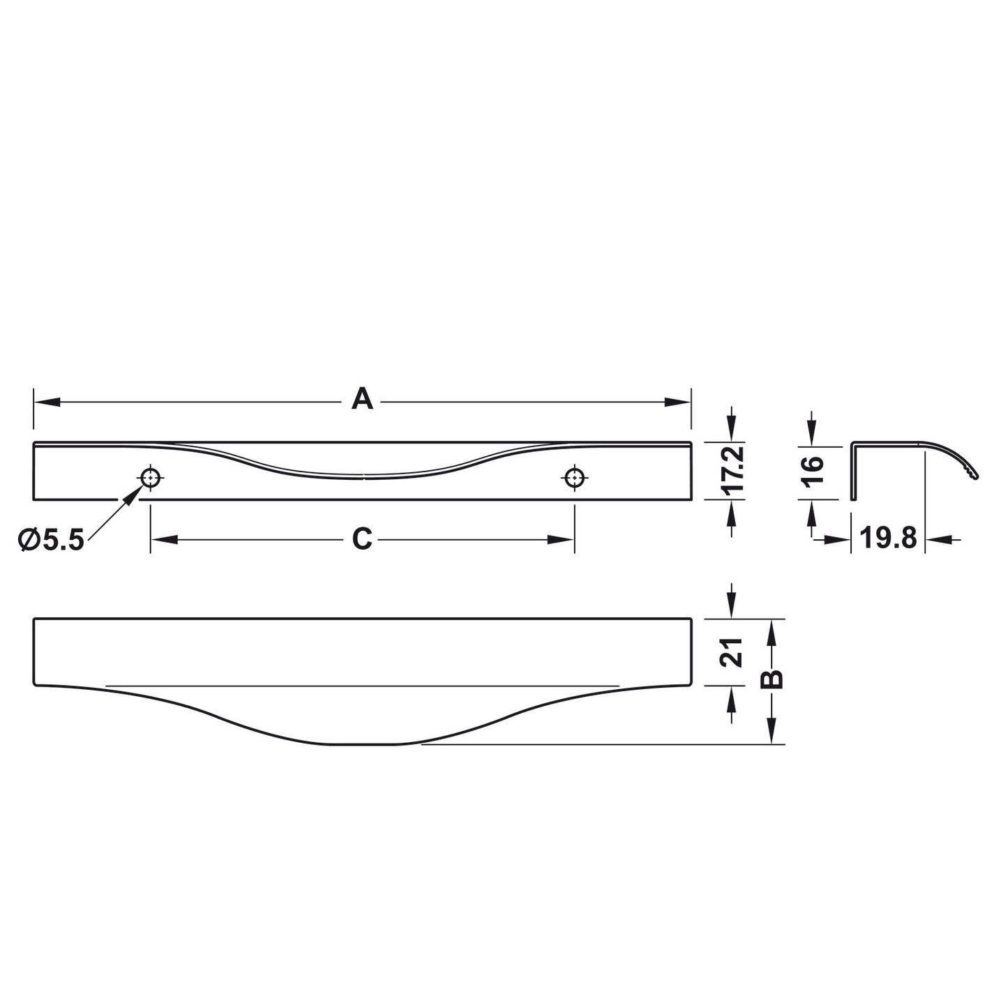 Profile Handle, Aluminium, Fixing Centres 128-256 mm, Noma