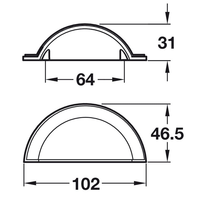 Cup Pull Handle, Fixing Centres 64 mm, Bevera