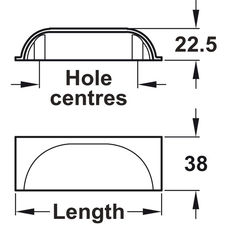 Cup Handle, Brass, Fixing Centre 76 - 192 mm, Albury