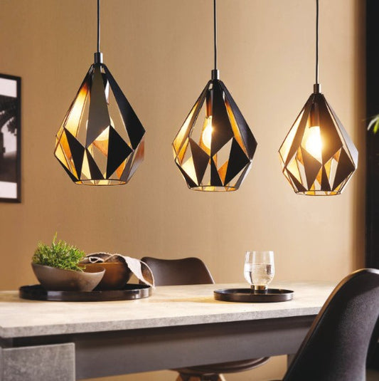 3 Pendant Light, Black and copper, Rated IP20, Carlton 1, Eglo