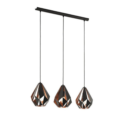 3 Pendant Light, Black and copper, Rated IP20, Carlton 1, Eglo