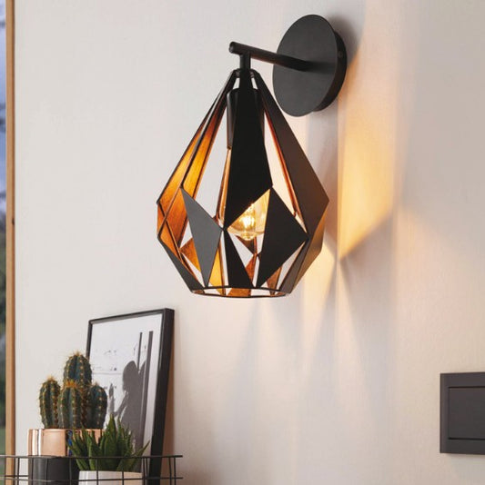 Wall Light, Black and copper, Rated IP20, Carlton 1, Eglo