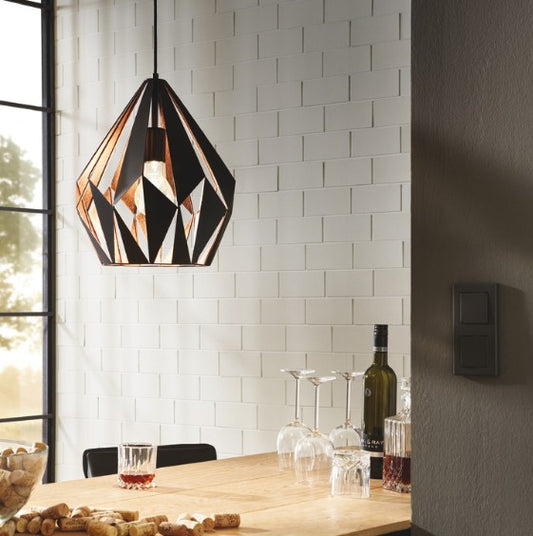 Single Pendant Light, Black and copper, Rated IP20, Dimensions (Height x Ø): 1100 x 310 mm, Carlton 1, Eglo