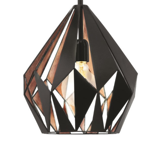 Single Pendant Light, Black and copper, Rated IP20, Dimensions (Height x Ø): 1100 x 310 mm, Carlton 1, Eglo