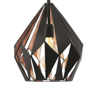 Single Pendant Light, Black and copper, Rated IP20, Dimensions (Height x Ø): 1100 x 310 mm, Carlton 1, Eglo