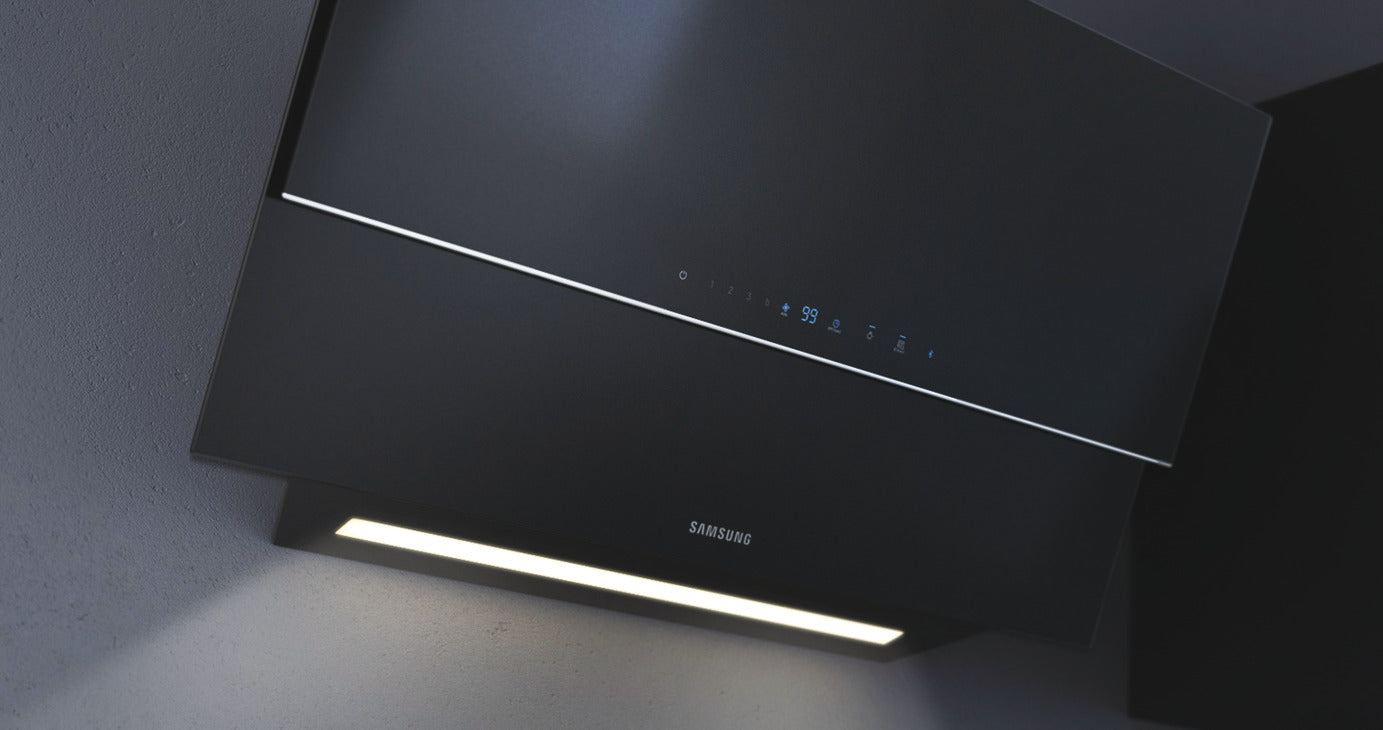 Samsung Cooker Hood, with Hob Auto Connectivity, Wall Mount, 900 mm, NK36N9804VB/UR - Black glass