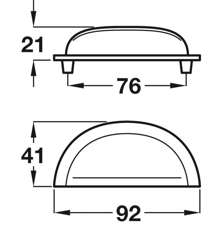 Cup Pull Handle, Zinc Alloy, Fixing Centres 76 mm, Henrietta