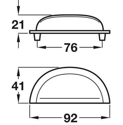 Cup Pull Handle, Zinc Alloy, Fixing Centres 76 mm, Henrietta