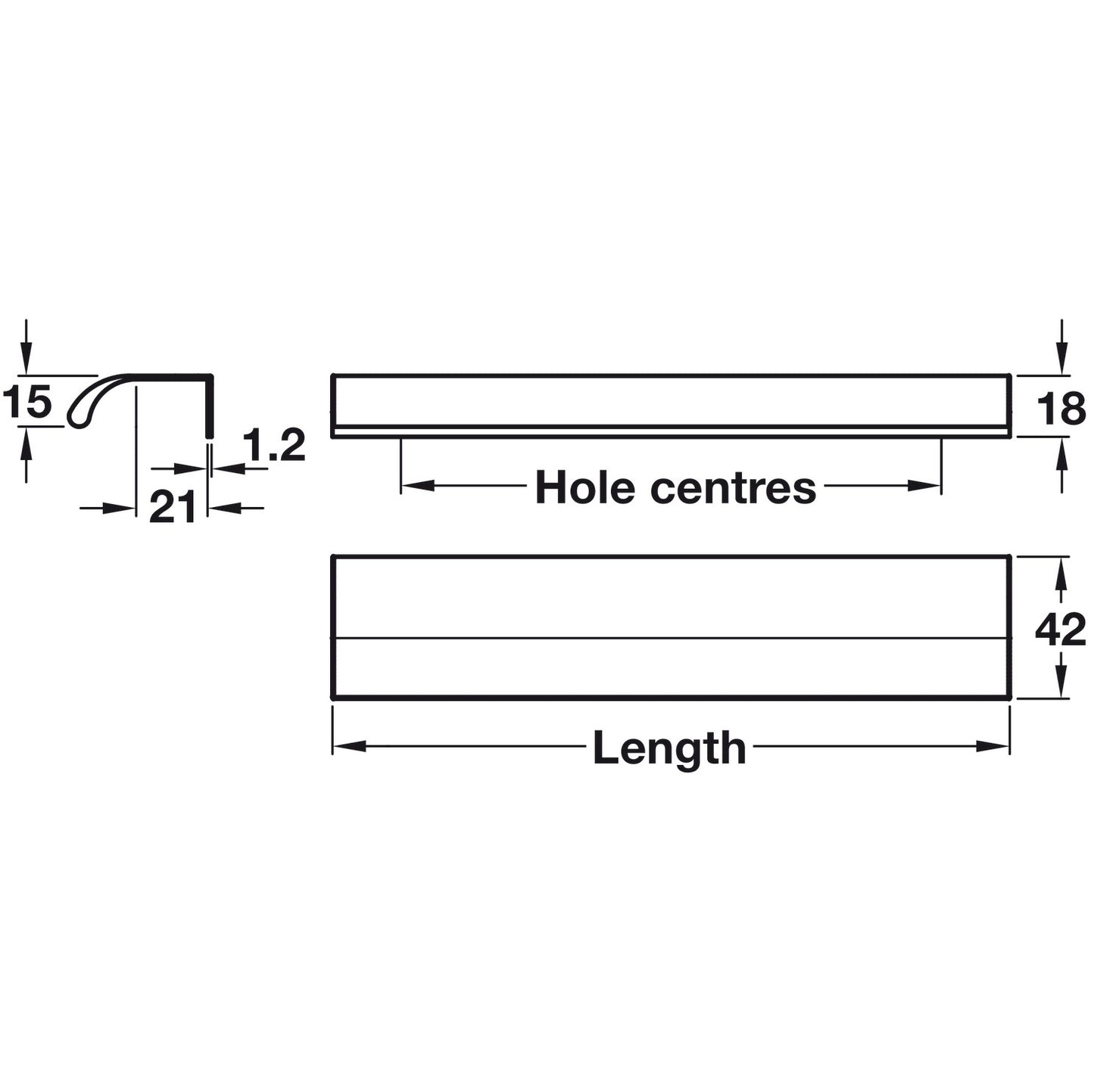 Profile Handle, Aluminium, Fixing Centres 32-1056 mm, Ona