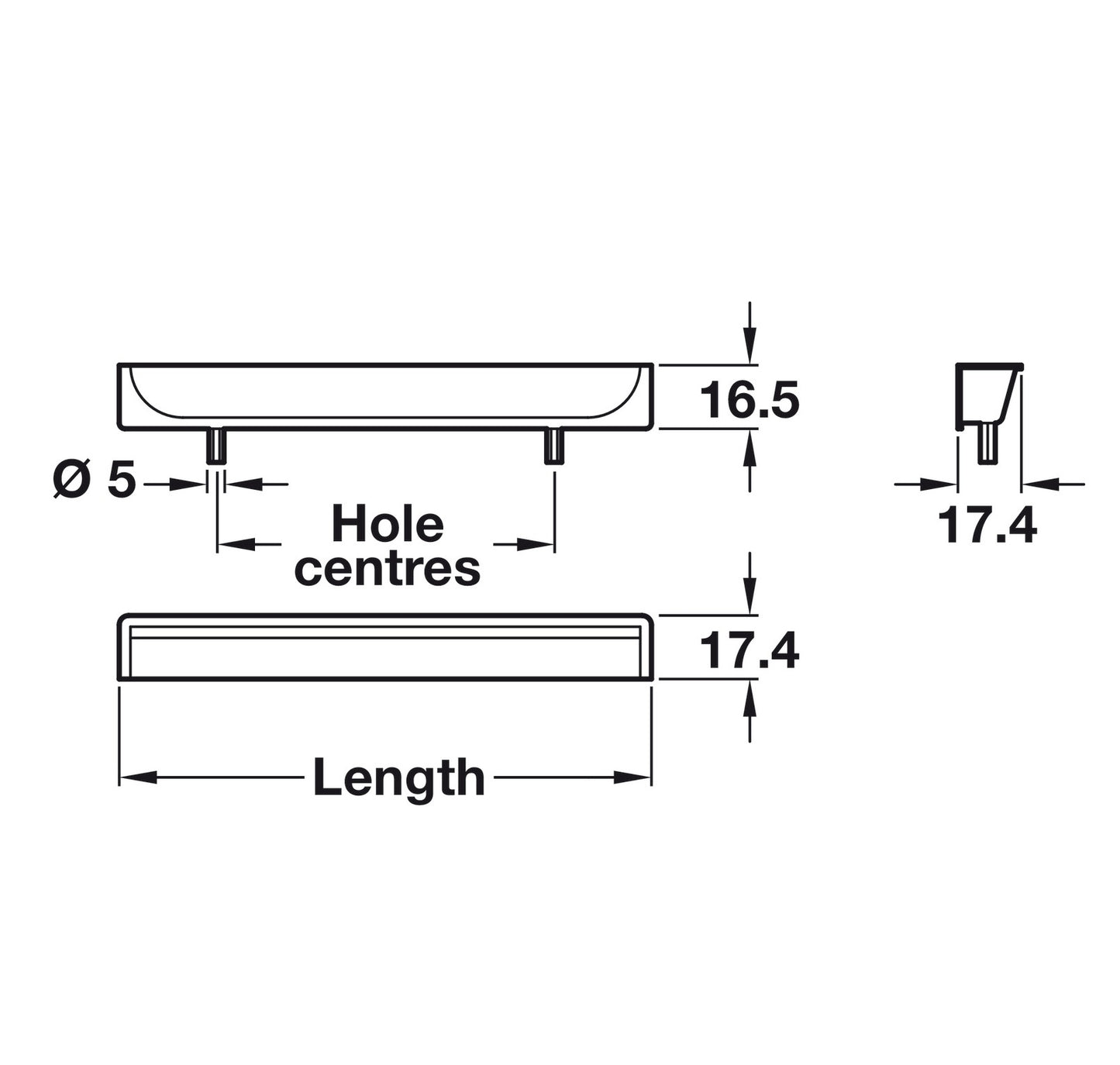 Inset Handle, Zinc Alloy, Ø 5 mm Lugs, Fixing Centres 128 mm, Hide