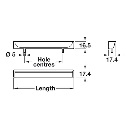 Inset Handle, Zinc Alloy, Ø 5 mm Lugs, Fixing Centres 128 mm, Hide