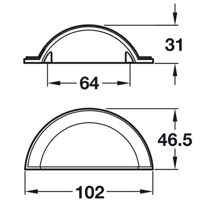 Cup Pull Handle, Fixing Centres 64 mm, Bevera