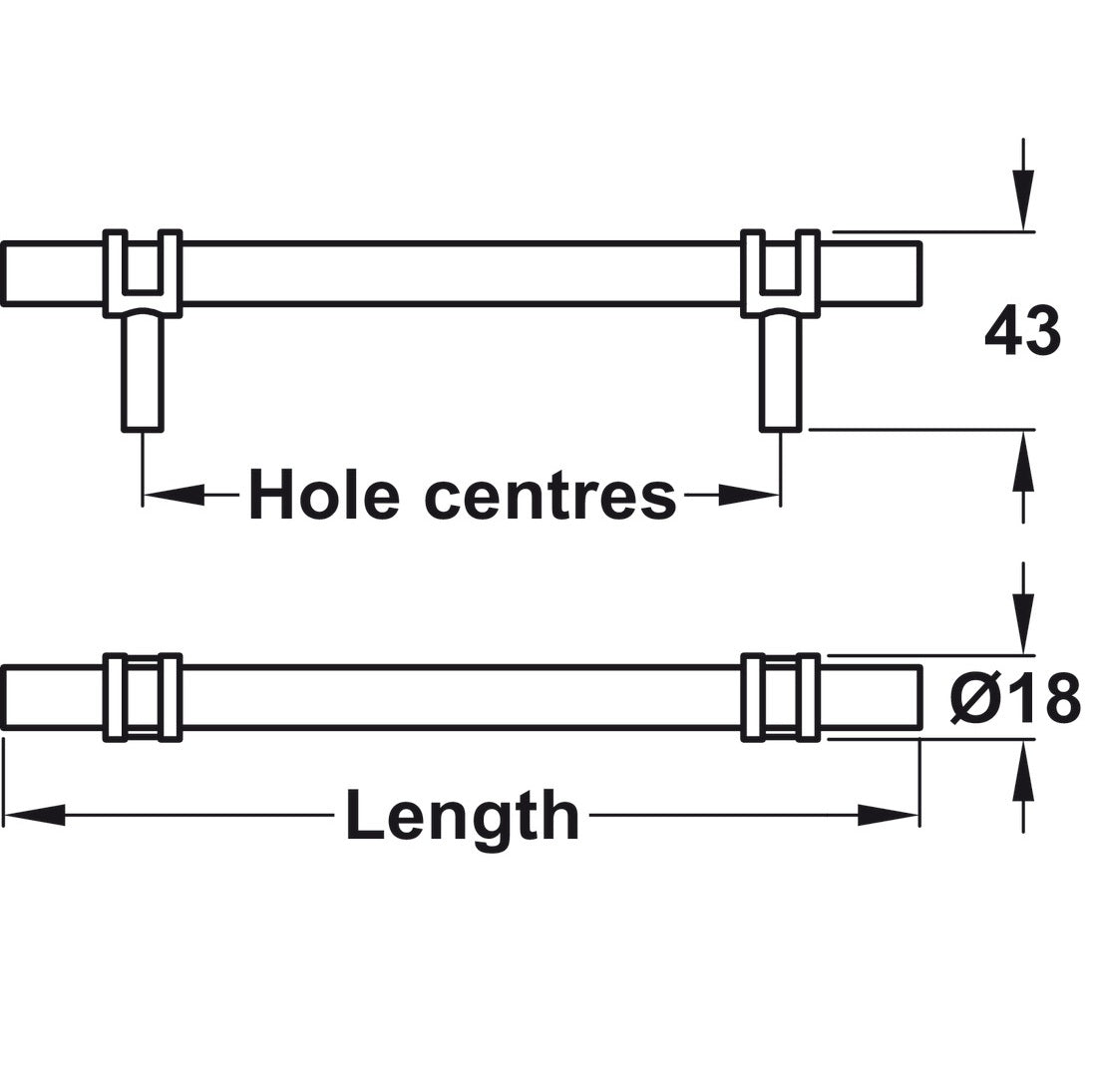 Double Ringed Pull Handle, Iron, Fixing Centres 160-320 mm, Barchester