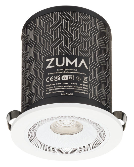 Speaker Ceiling Light, with Simplicity Round Bezel and PSU, Zuma Lumisonic